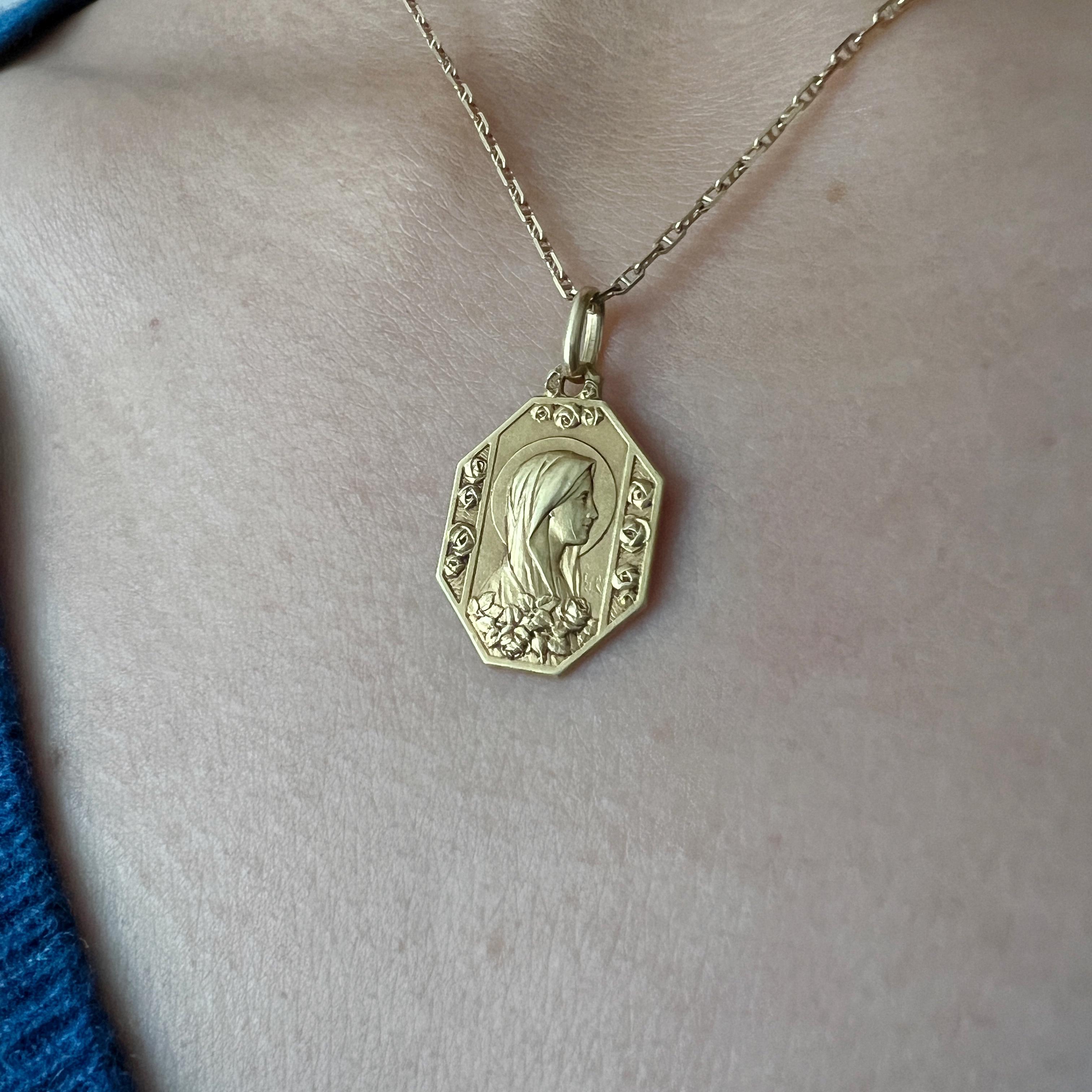 Antique 18K gold double sided Virgin Mary pendant 1