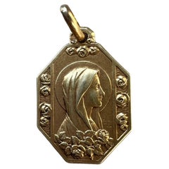 Antique 18K gold double sided Virgin Mary pendant