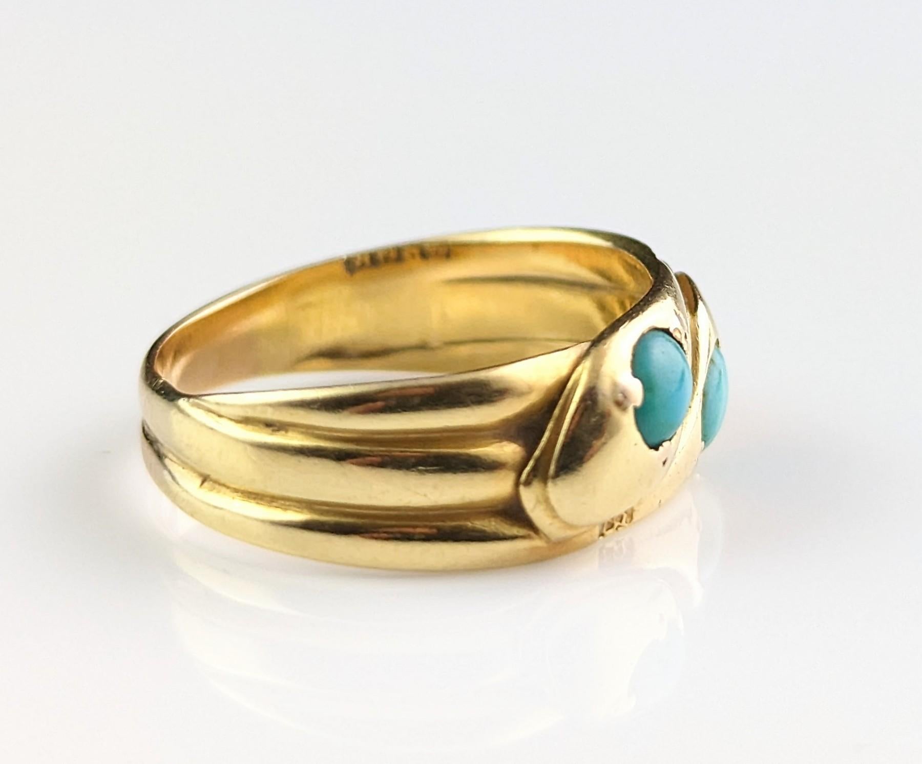 Antique 18k Gold Double Snake Ring, Turquoise, Victorian For Sale 4