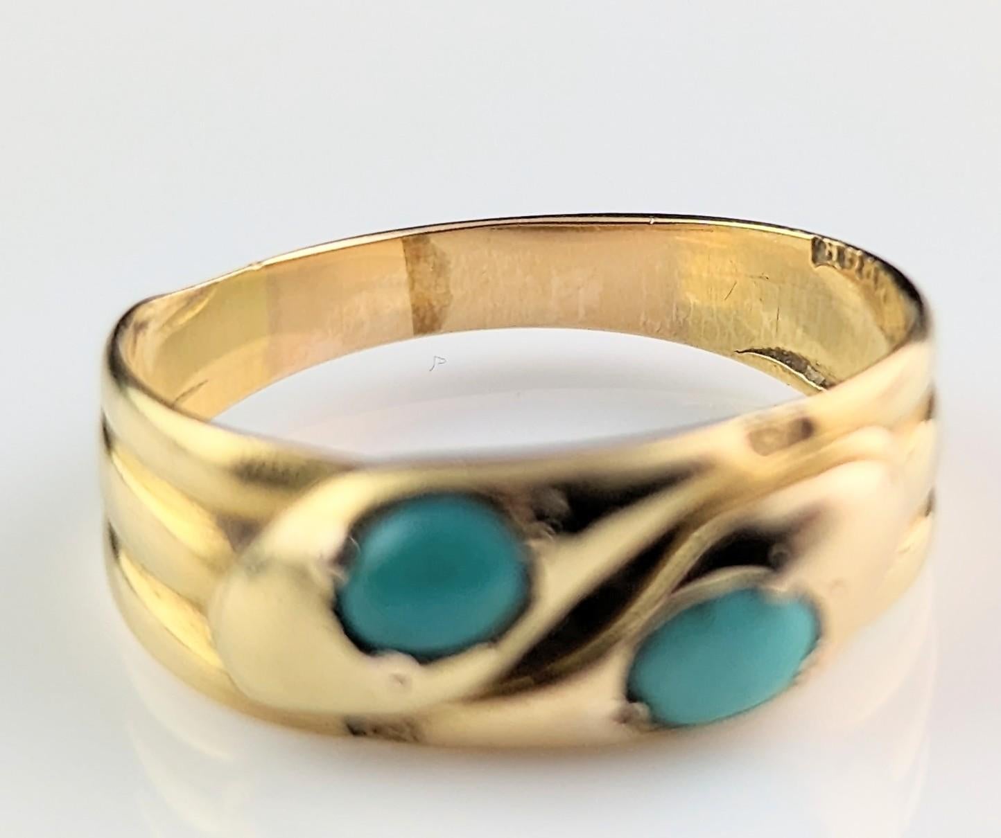 Antique 18k Gold Double Snake Ring, Turquoise, Victorian For Sale 7