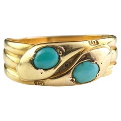 Antique 18k Gold Double Snake Ring, Turquoise, Victorian