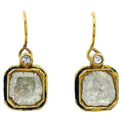Antique 18k Gold Earrings Diamond Enamel Indian Origin