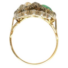Antique 18k Gold Emerald & Diamond Double Heart Ring, Circa, 1820