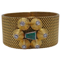 Antikes 18k Gold Smaragd Diamant Mesh Armband