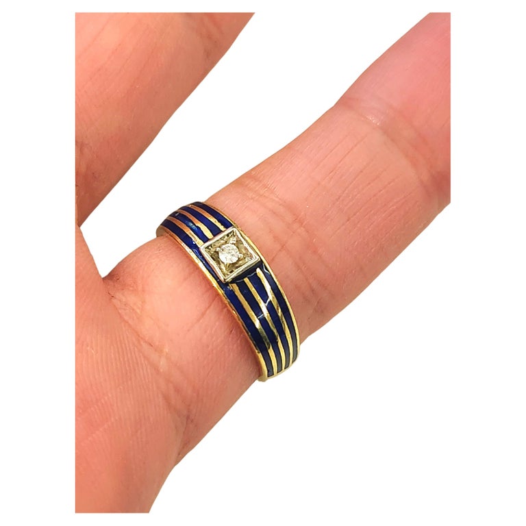 Antique 18k Gold Enamel and Diamond Ring For Sale at 1stDibs
