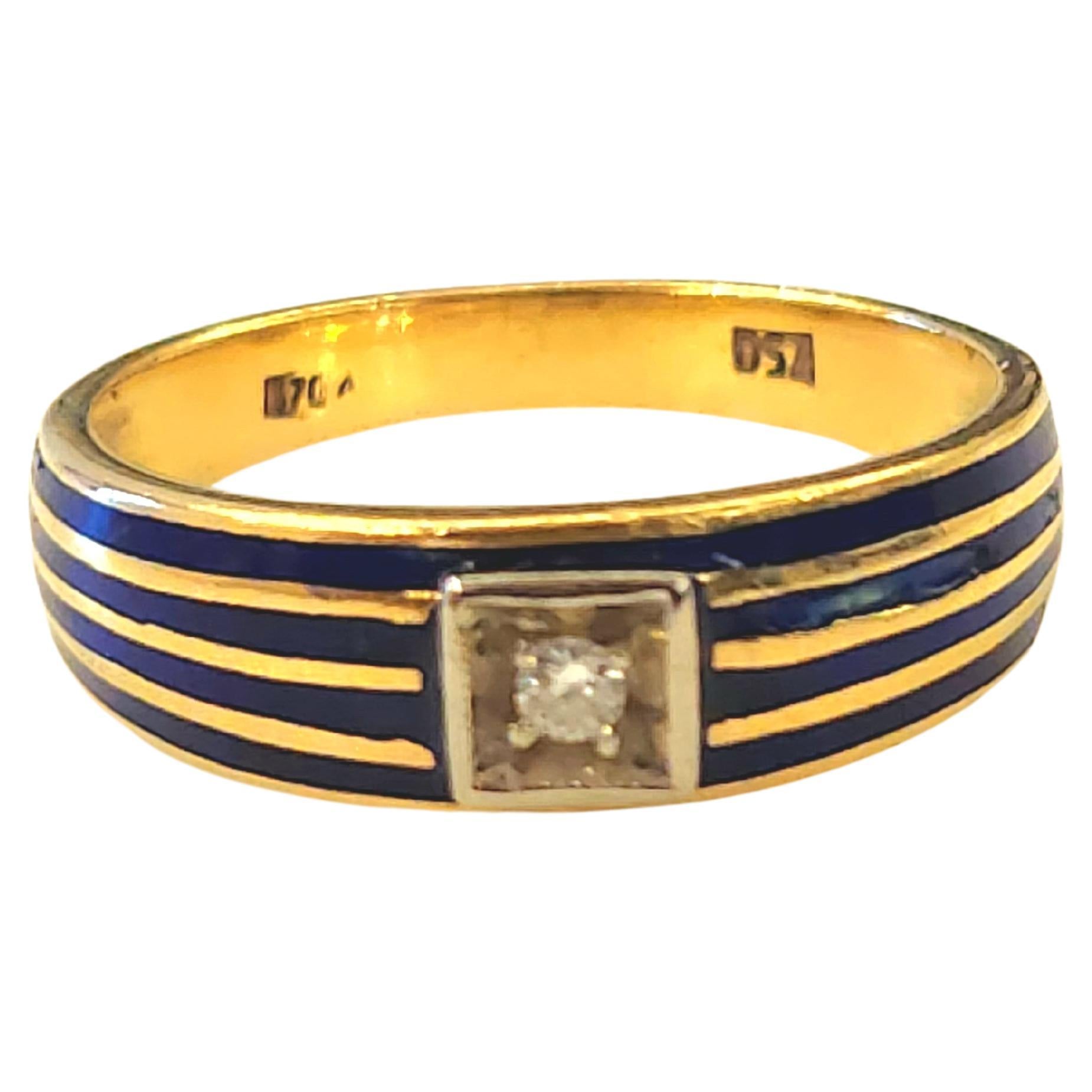 Women's or Men's Antique 1900s Enamel and Diamond Gold Ring For Sale
