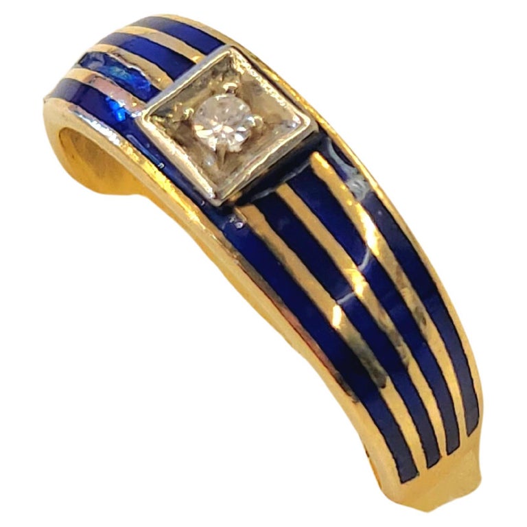 Antique 18k Gold Enamel and Diamond Ring For Sale at 1stDibs
