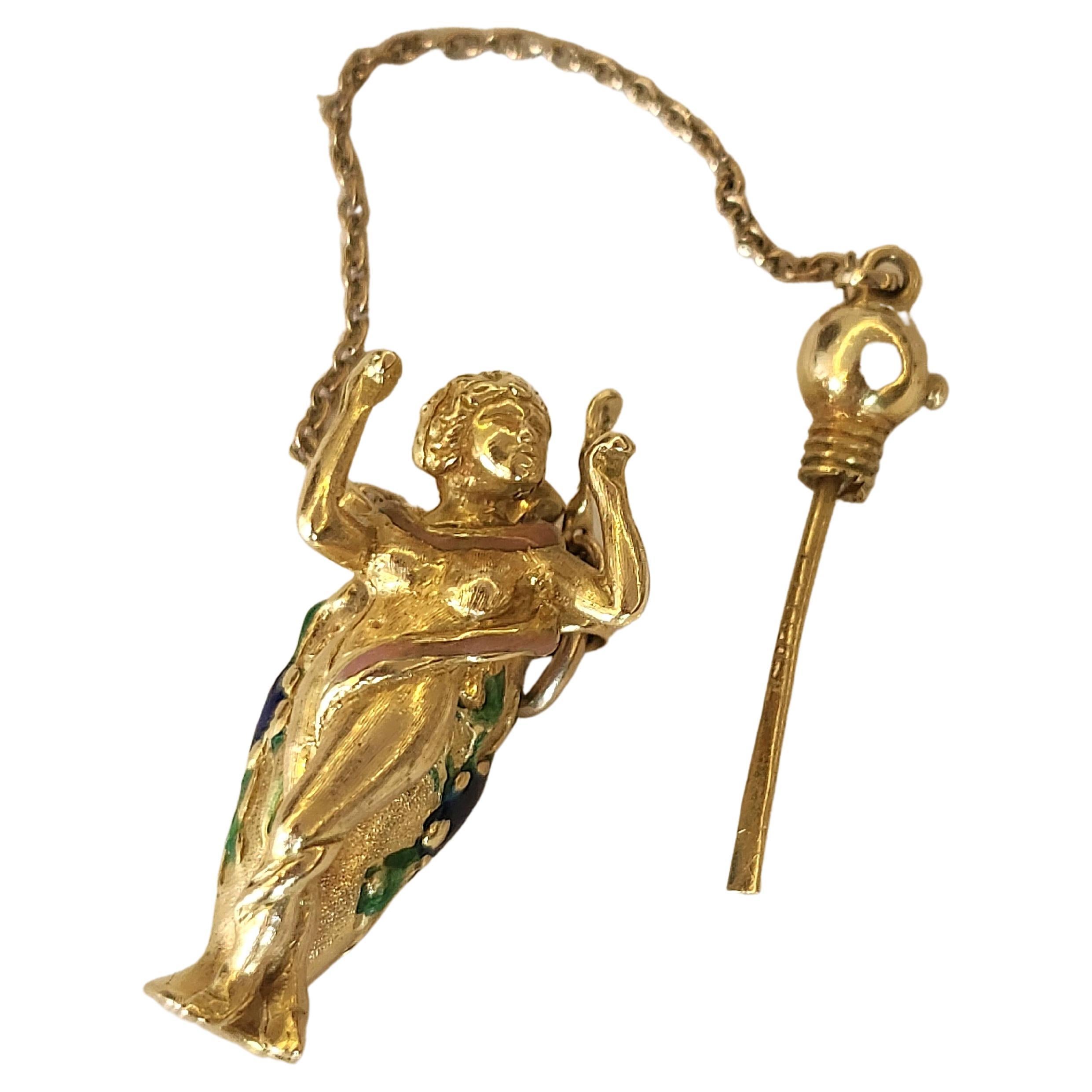 Women's Antique 1900s Enamel Art Nouveau Perfume Gold Pendant For Sale