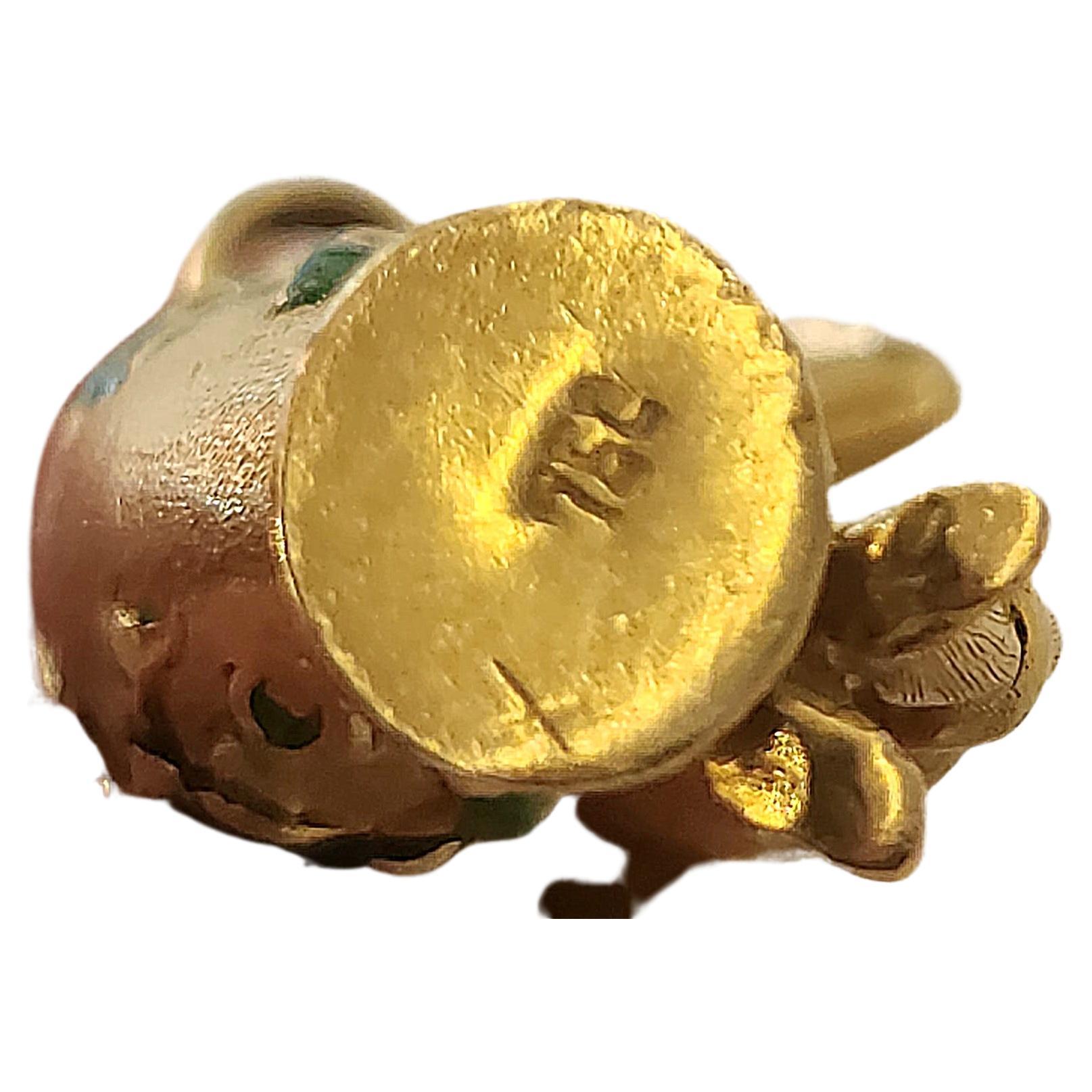 Antiker 1900er Emaille Jugendstil Parfüm Gold Anhänger im Angebot 2