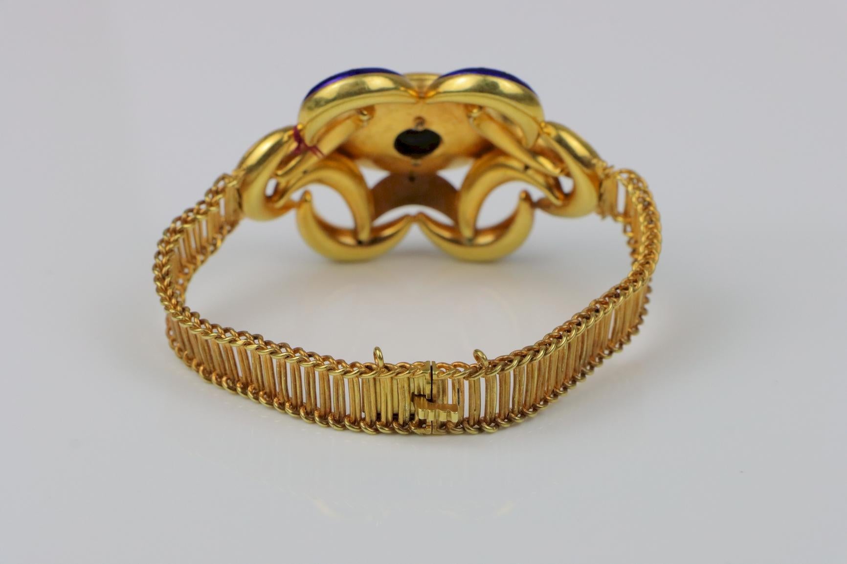 Antique 18K Gold Enamel Diamond Bracelet For Sale 1