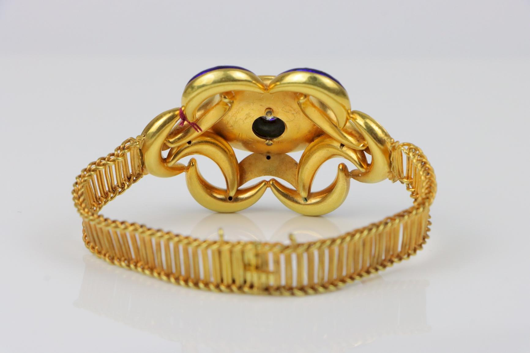 Antique 18K Gold Enamel Diamond Bracelet For Sale 2