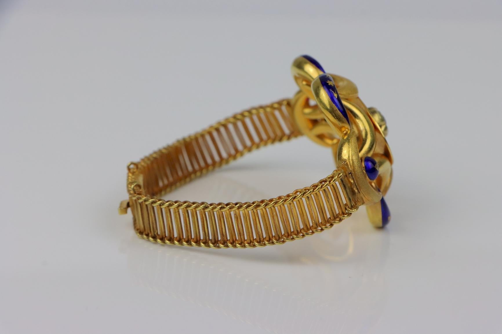 Antique 18K Gold Enamel Diamond Bracelet For Sale 3