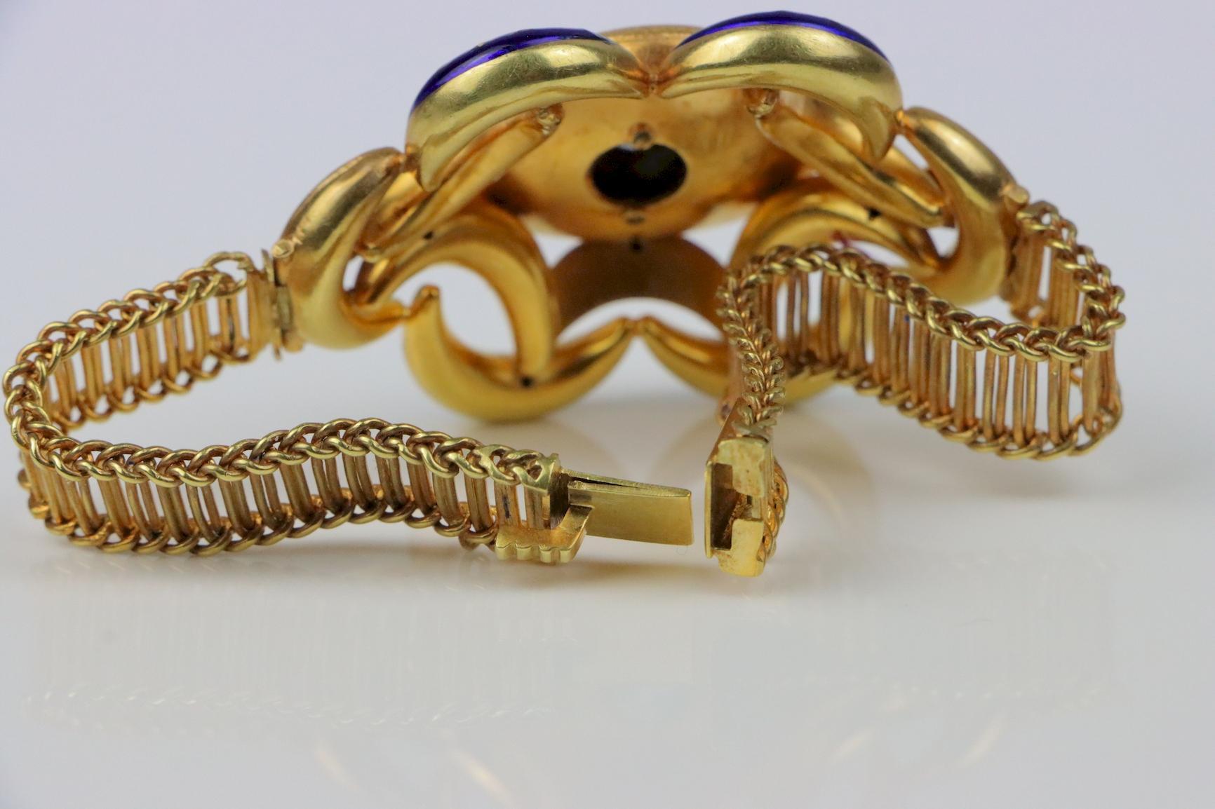 Antique 18K Gold Enamel Diamond Bracelet For Sale 4