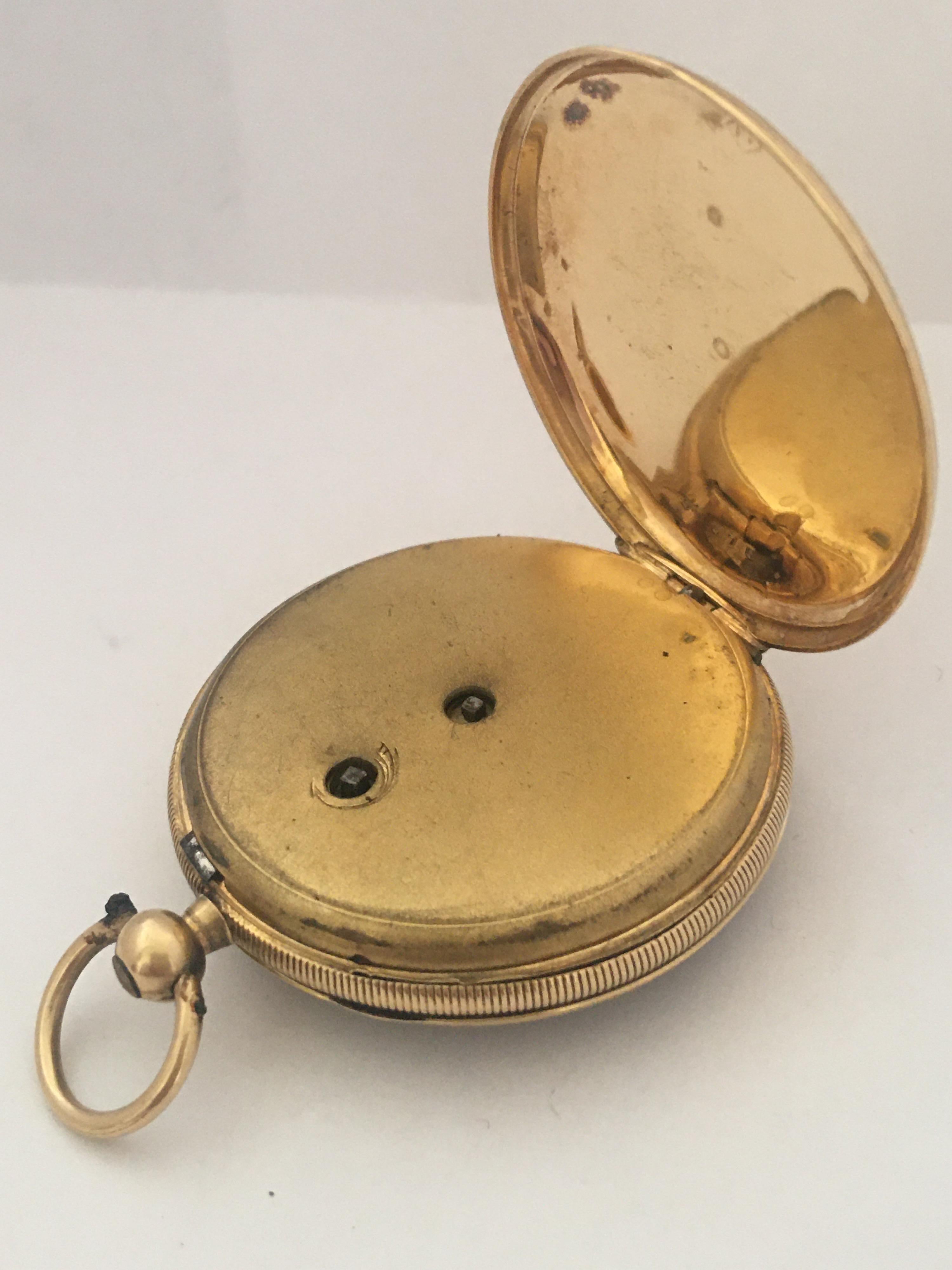 Antique 18 Karat Gold Engine Turned Case Stauffer Chaux-de-Fonds Pocket Watch For Sale 2