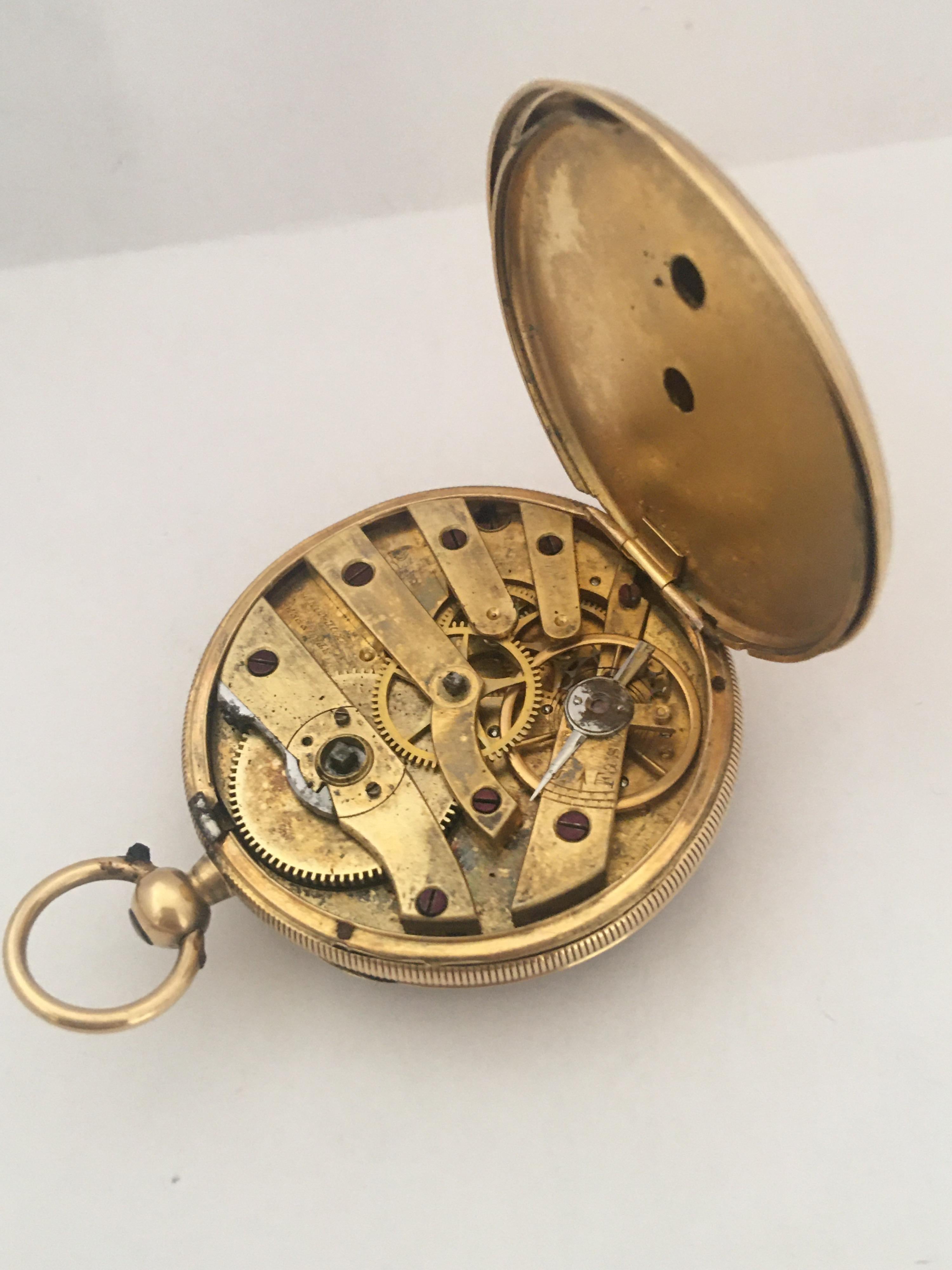 Antique 18 Karat Gold Engine Turned Case Stauffer Chaux-de-Fonds Pocket Watch For Sale 3