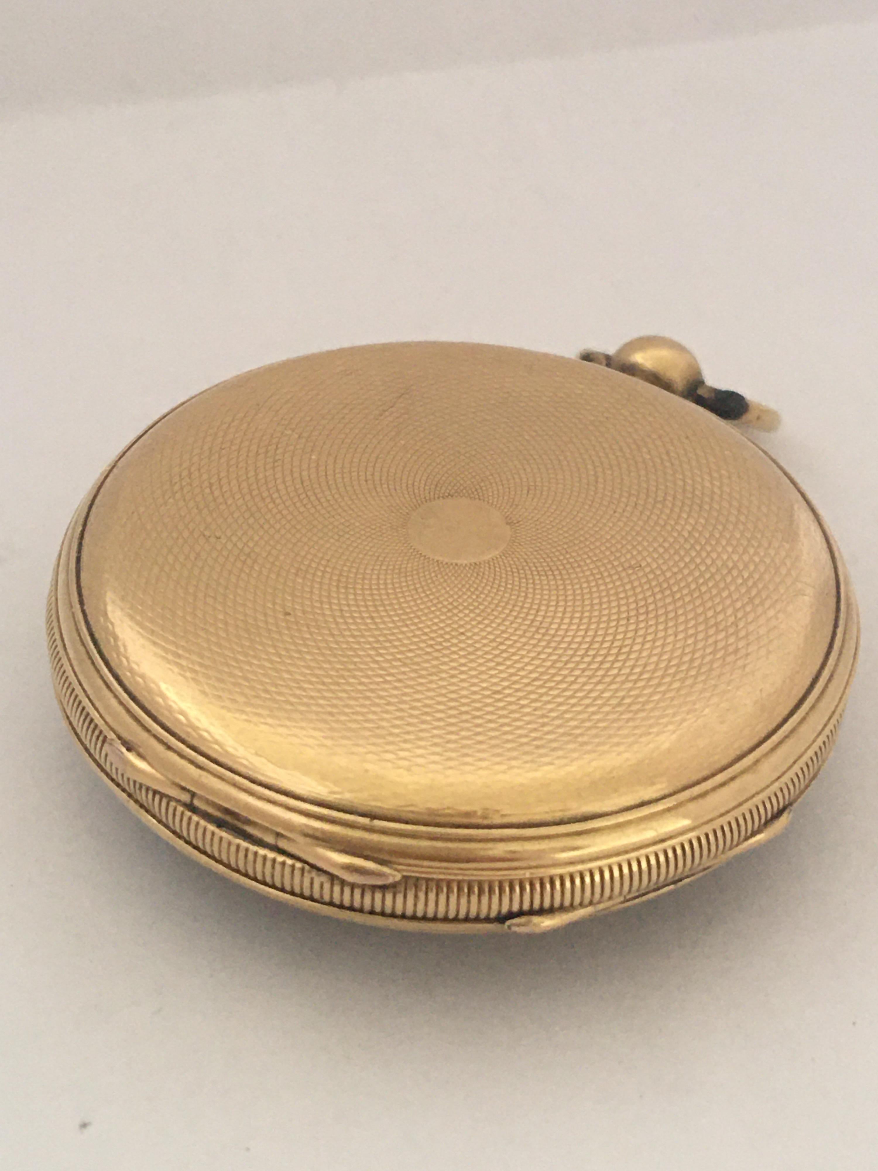 Antique 18 Karat Gold Engine Turned Case Stauffer Chaux-de-Fonds Pocket Watch For Sale 9