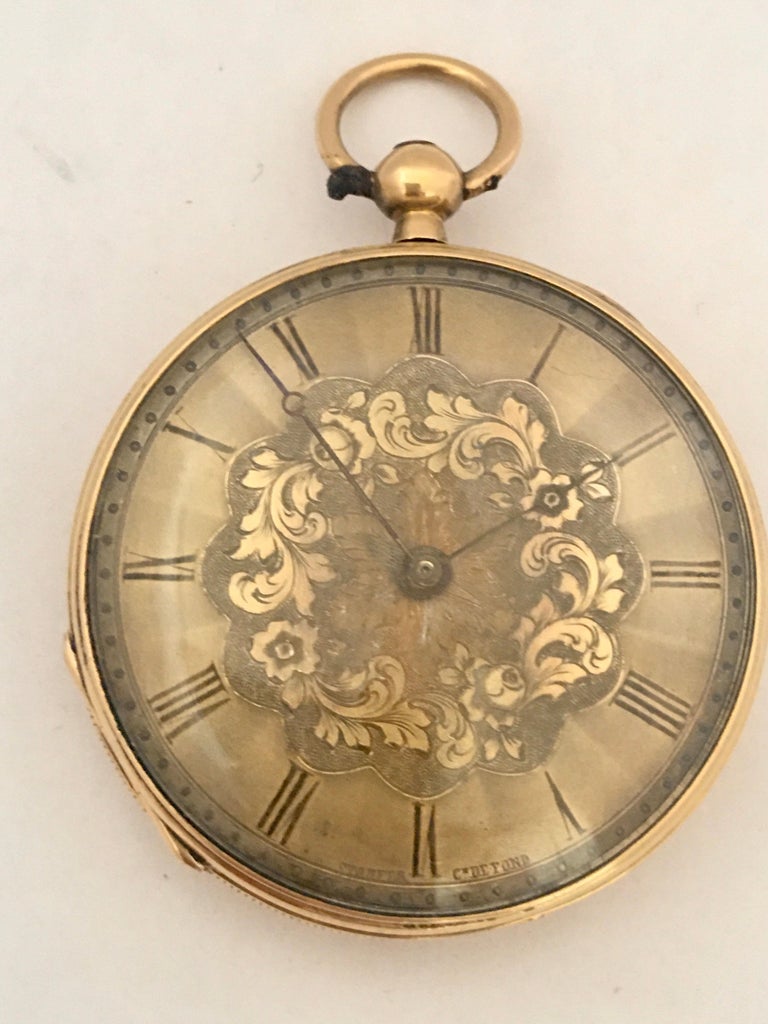 Antique 18 Karat Gold Engine Turned Case Stauffer Chaux De Fonds Pocket Watch For Sale At 1stdibs