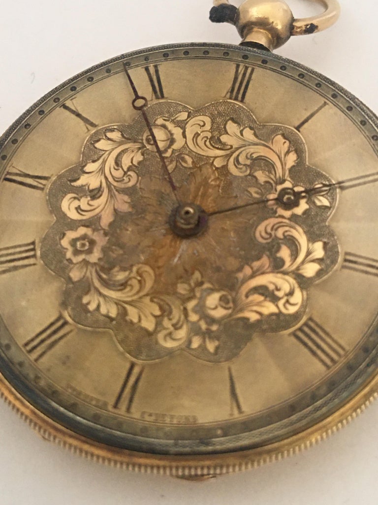 Antique 18 Karat Gold Engine Turned Case Stauffer Chaux De Fonds Pocket Watch For Sale At 1stdibs
