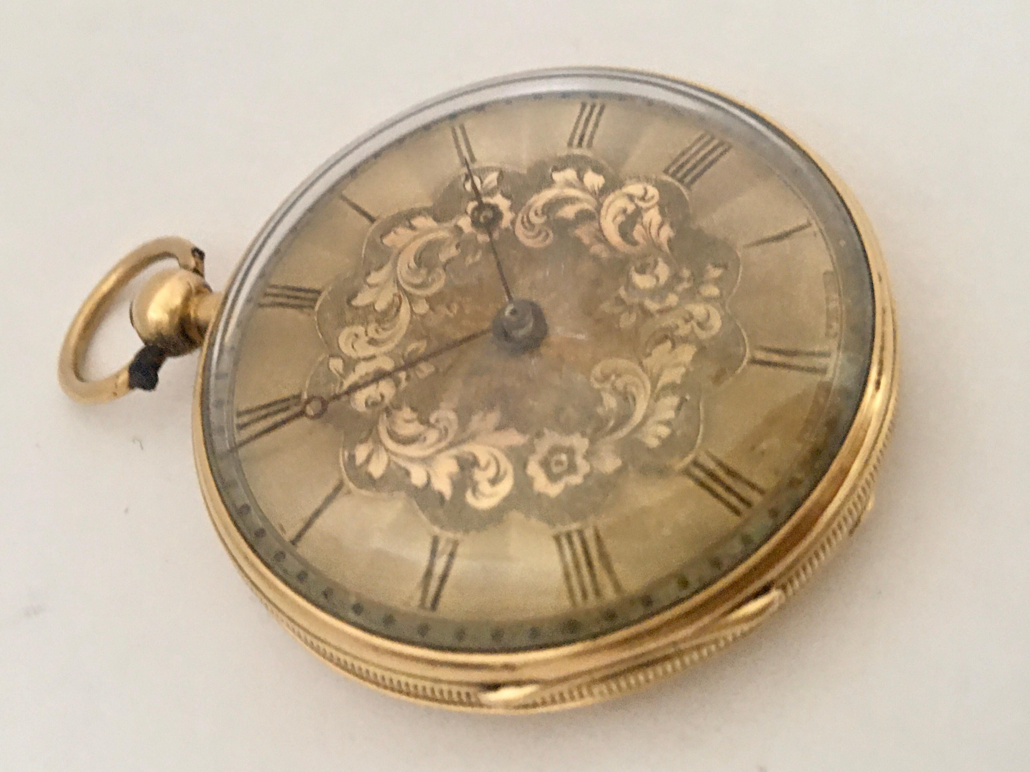 Early Victorian Antique 18 Karat Gold Engine Turned Case Stauffer Chaux-de-Fonds Pocket Watch For Sale