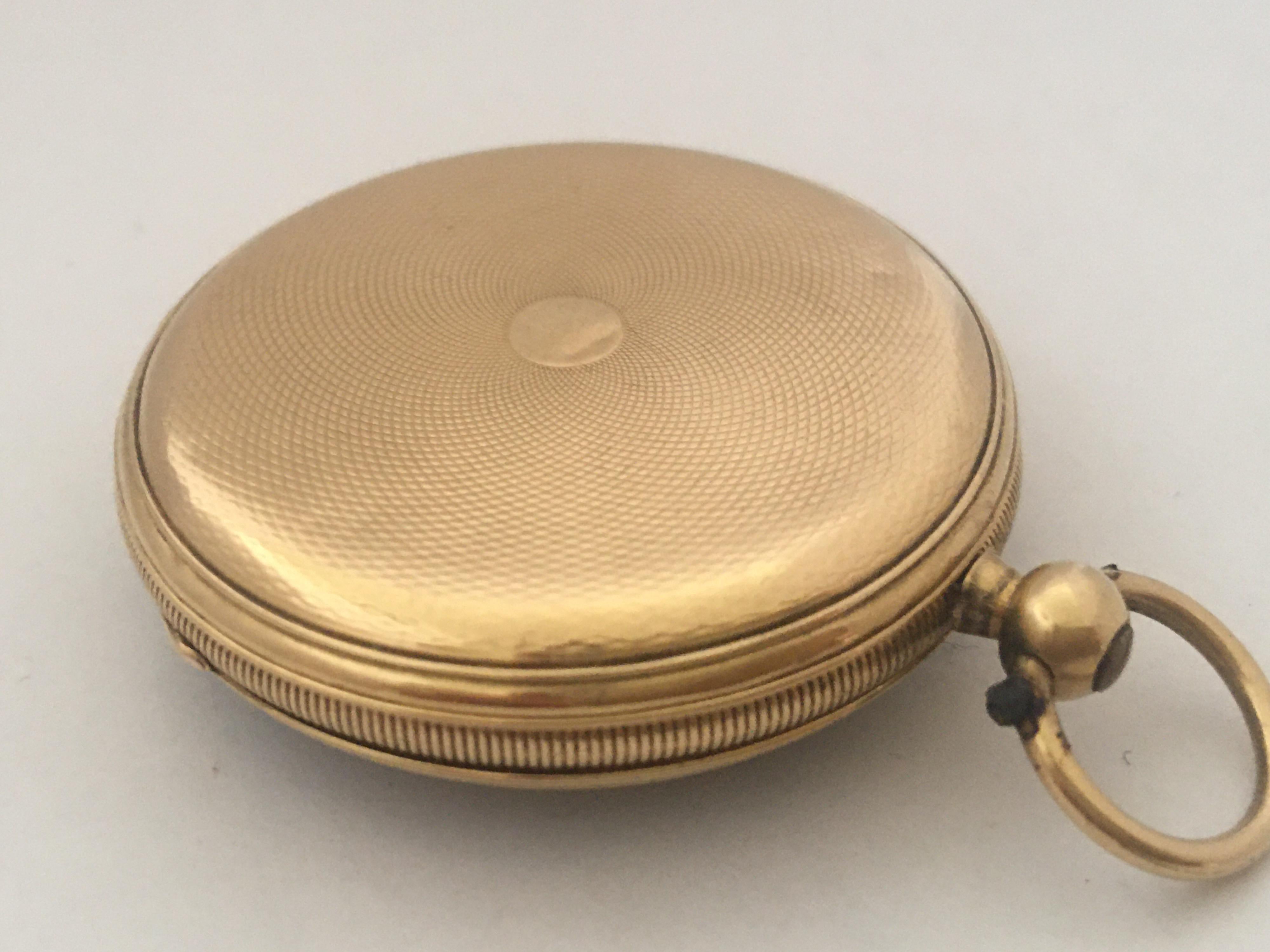 Antique 18 Karat Gold Engine Turned Case Stauffer Chaux-de-Fonds Pocket Watch In Good Condition For Sale In Carlisle, GB