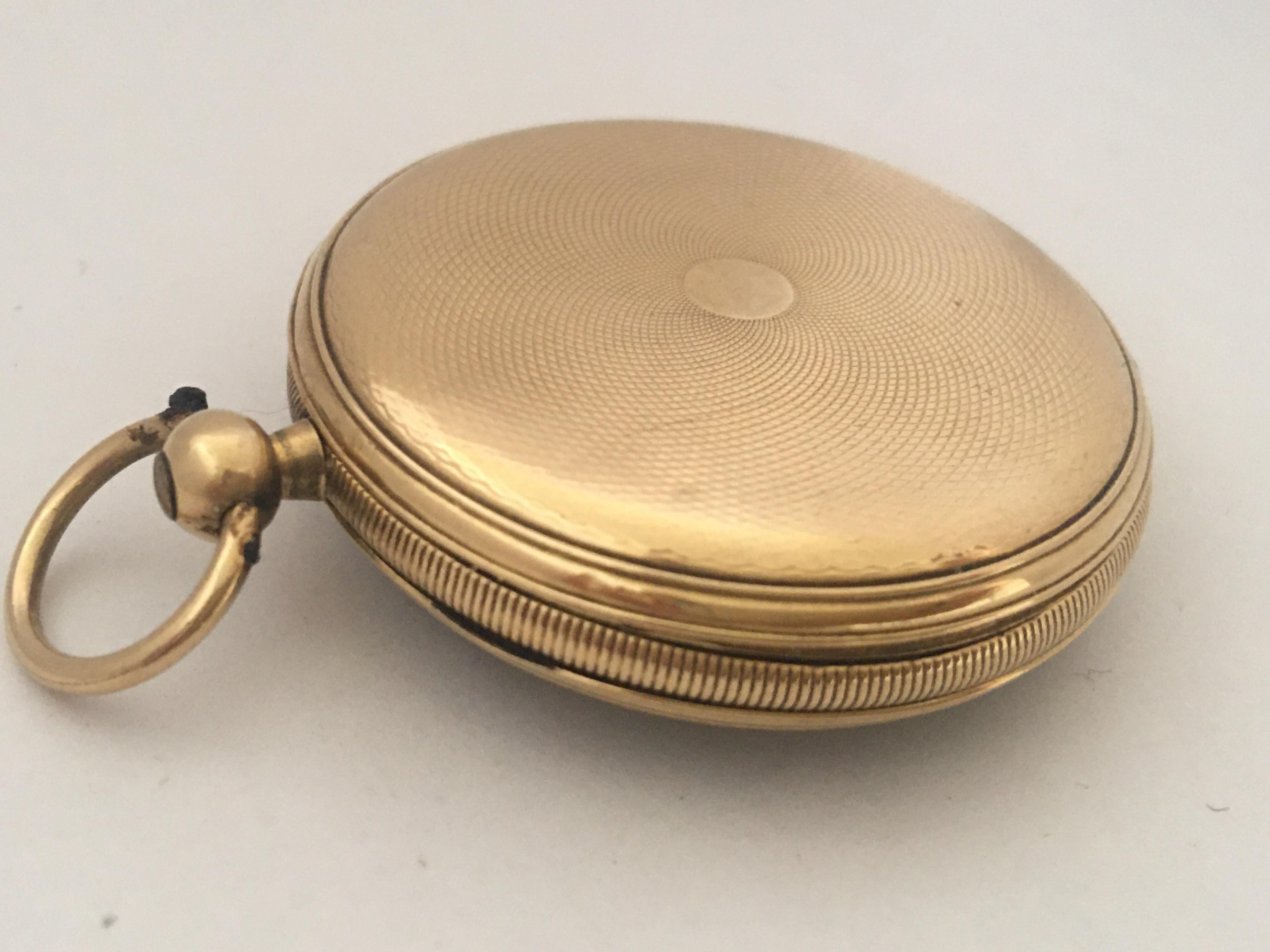 Women's or Men's Antique 18 Karat Gold Engine Turned Case Stauffer Chaux-de-Fonds Pocket Watch For Sale
