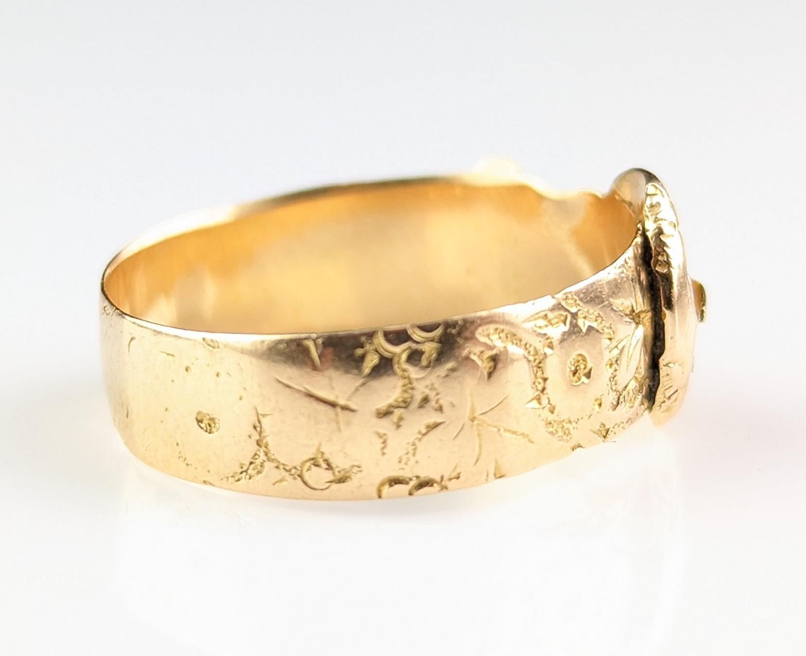 Antiker Ring mit gravierter Schnalle aus 18 Karat Gold, orangefarbene Blüte  8