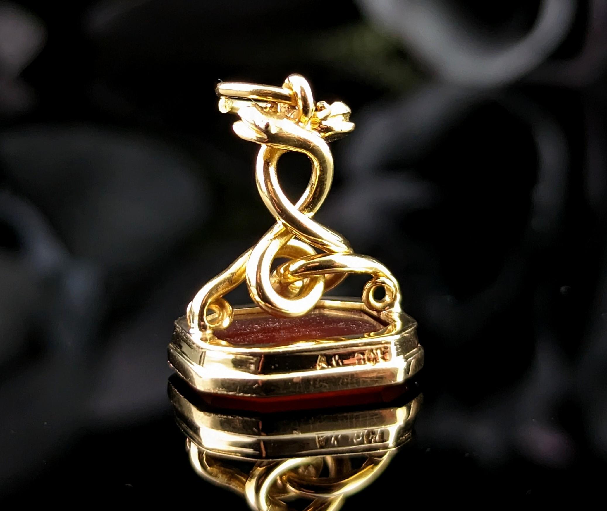 Antique 18k Gold Entwined Snakes Seal Fob, Carnelian For Sale 4