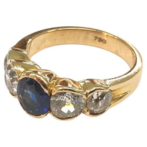 Antique French Sapphier And Old Mine Cut Diamond Gold Ring In Good Condition For Sale In Cairo, EG