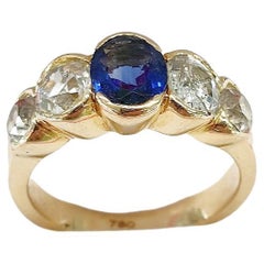 Antique French Sapphier And Old Mine Cut Diamond Gold Ring