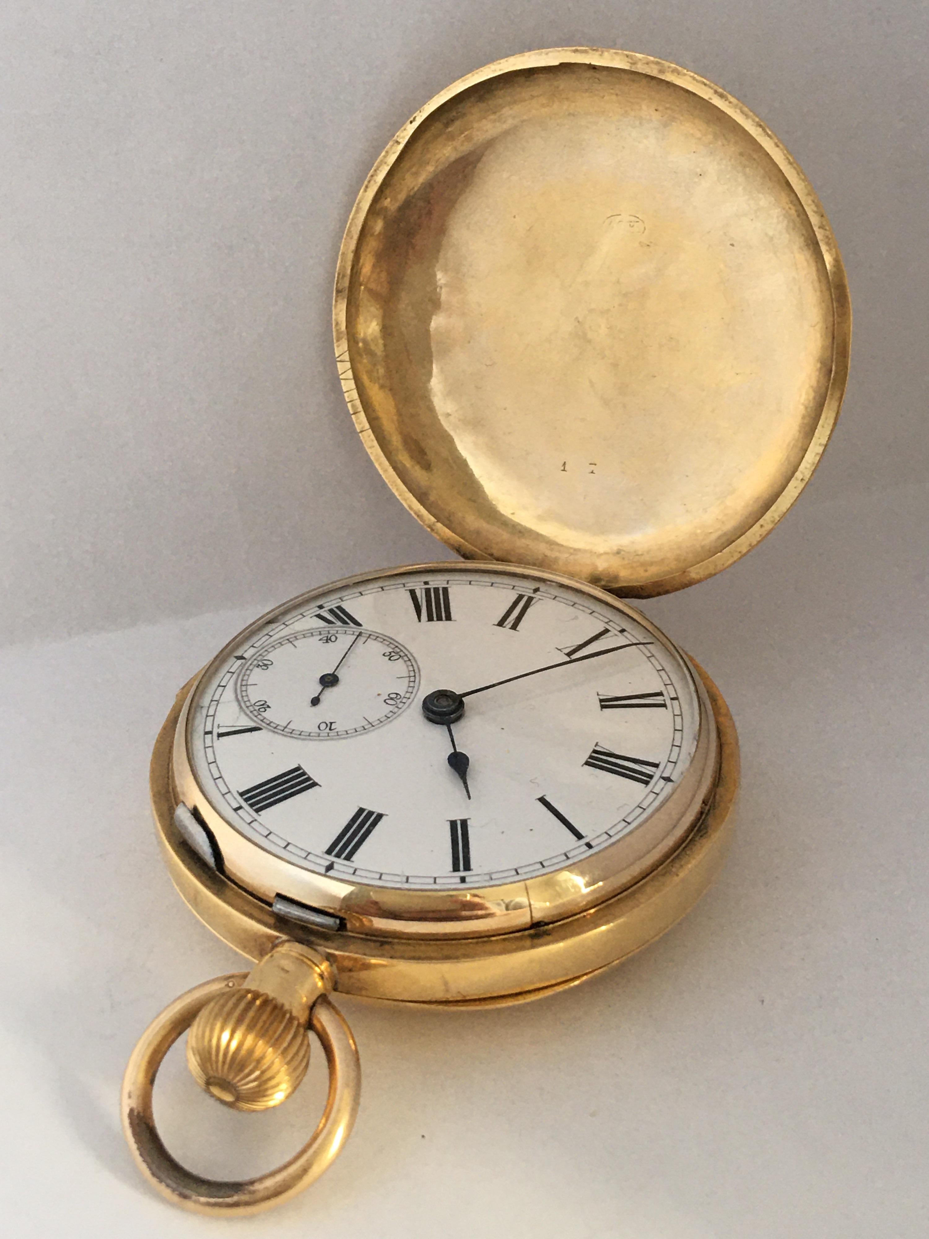 Antique 18 Karat Gold Full Hunter Quarter Repeating Pocket Watch For Sale 3