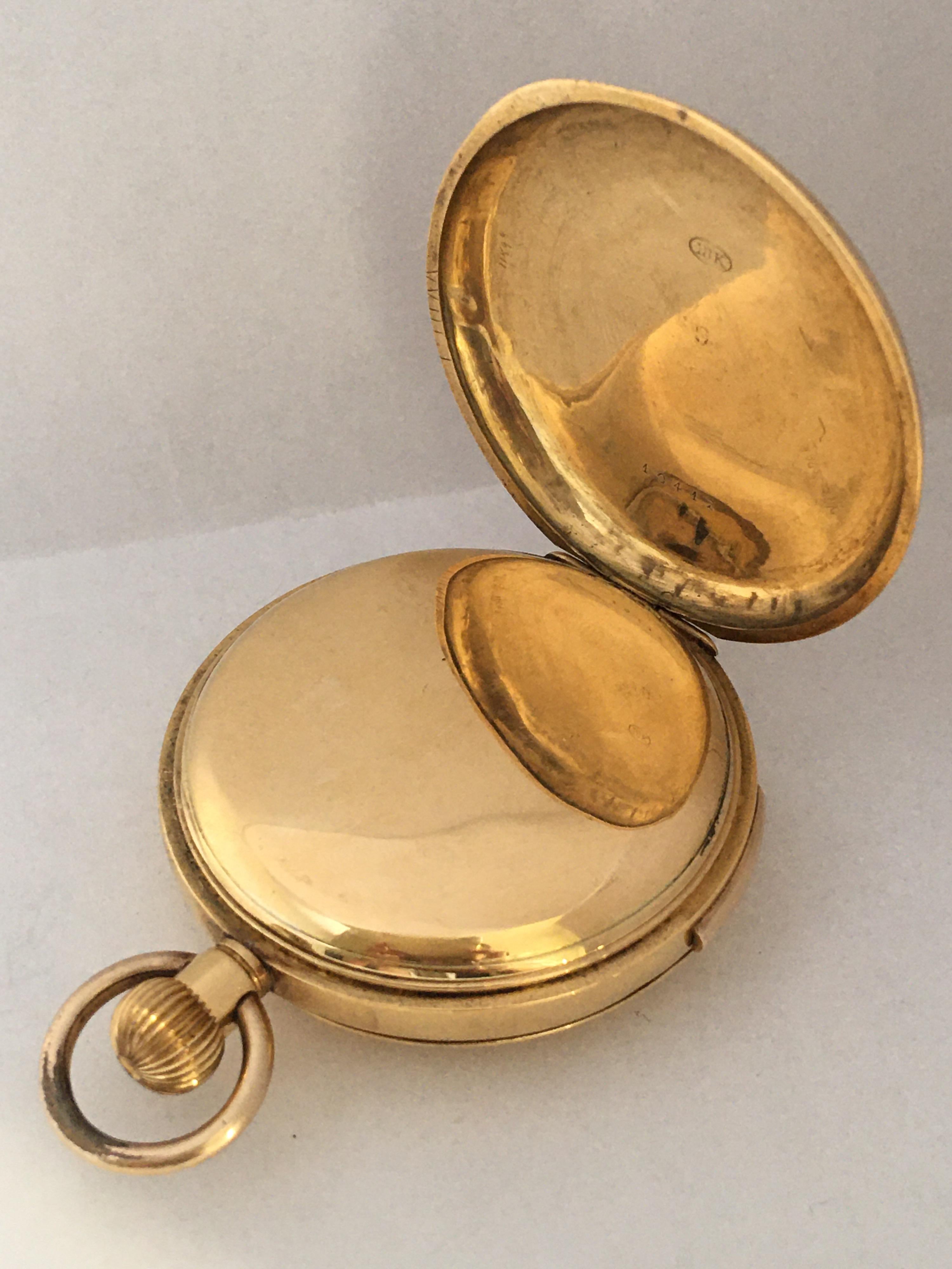 Antique 18 Karat Gold Full Hunter Quarter Repeating Pocket Watch For Sale 8