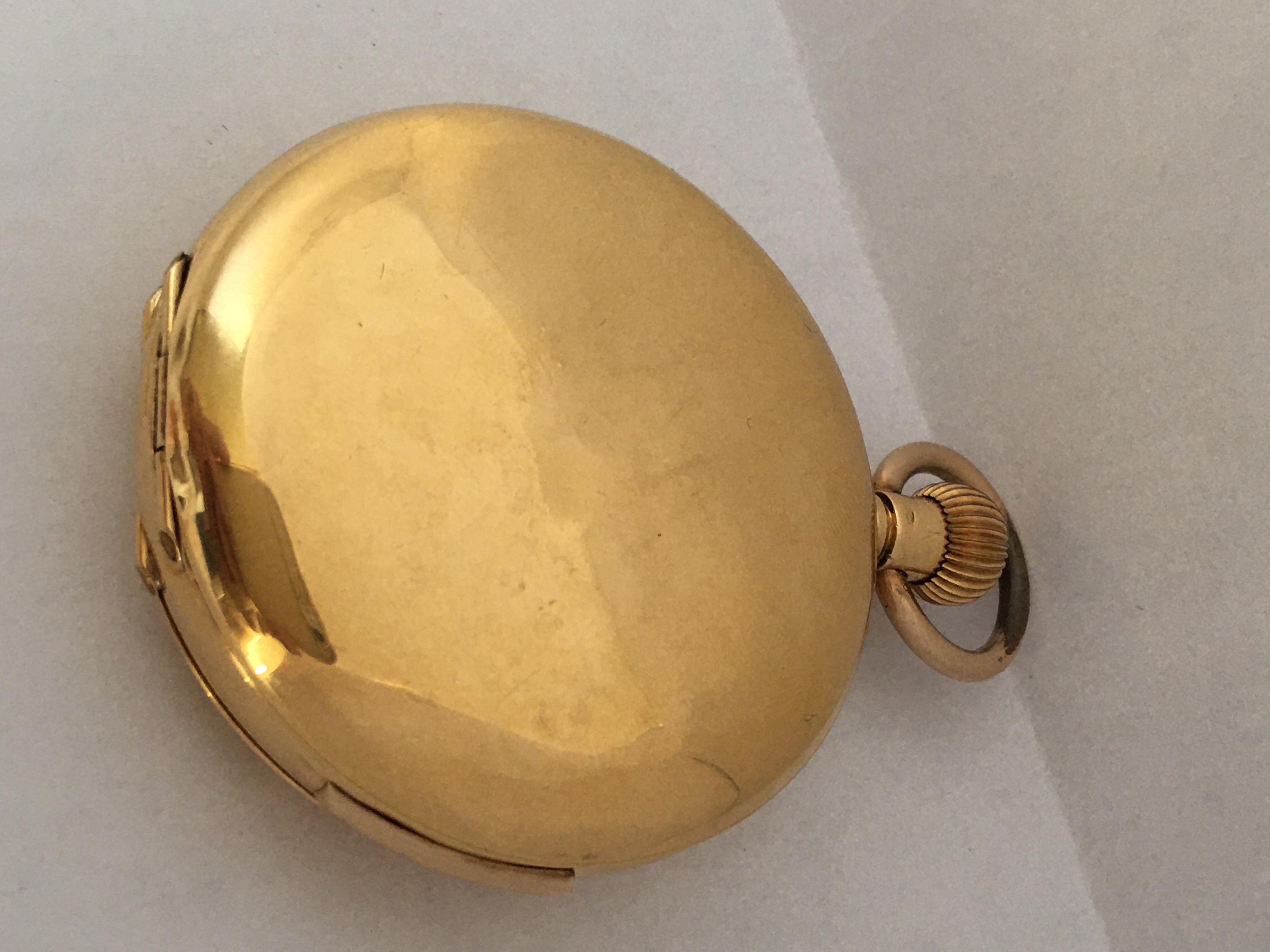Antique 18 Karat Gold Full Hunter Quarter Repeating Pocket Watch For Sale 9