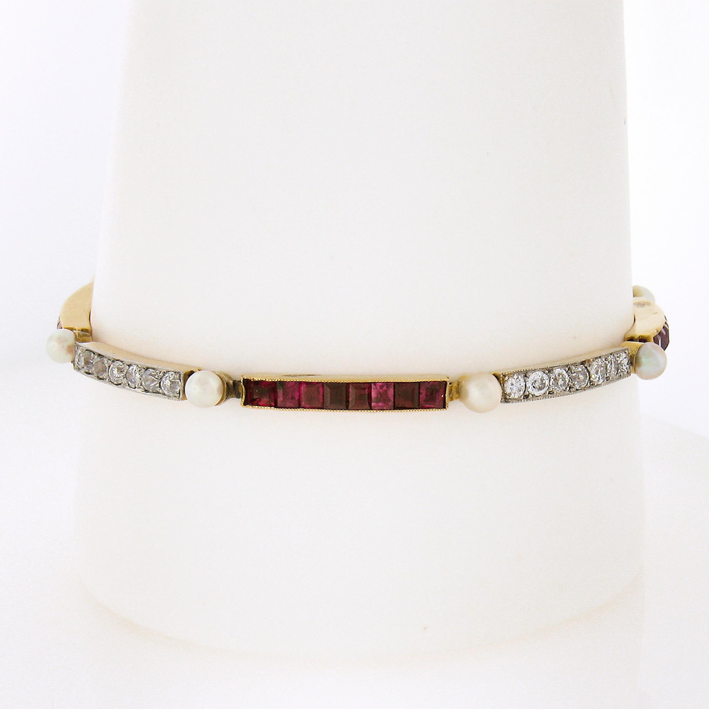 Very nice genuine Edwardain bracelet - amazing old cut diamonds and square NO HEAT Burma rubies! A special piece that remains in excellent condition! Enjoy! Comes with the GIA certification for the rubies.

--Stone(s):--
(28) Natural Genuine