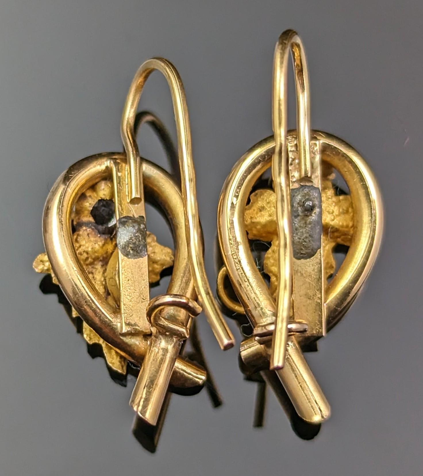 Antique 18k Gold Grapevine Earrings, Paste Leaf, Victorian 8