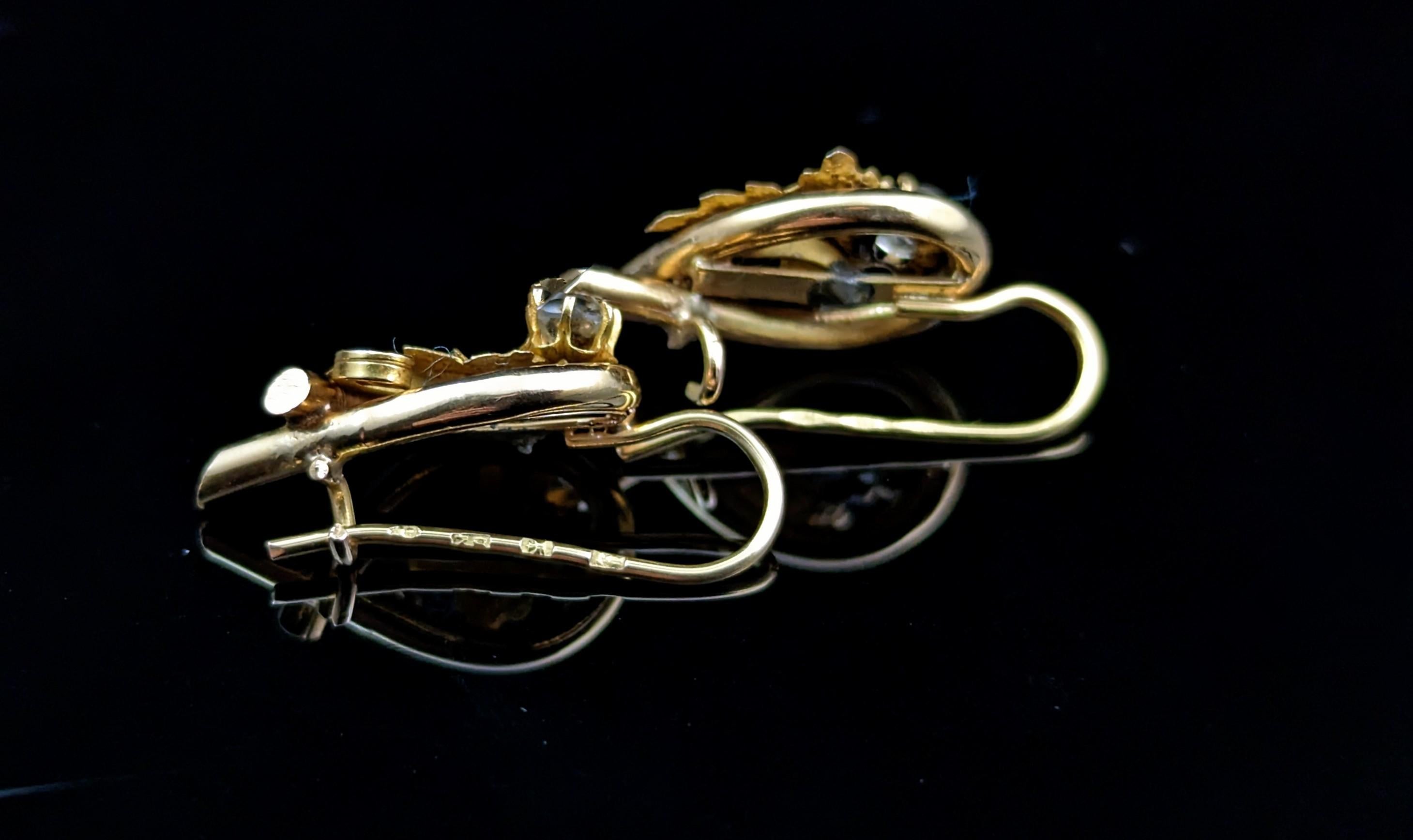 Antique 18k Gold Grapevine Earrings, Paste Leaf, Victorian 2