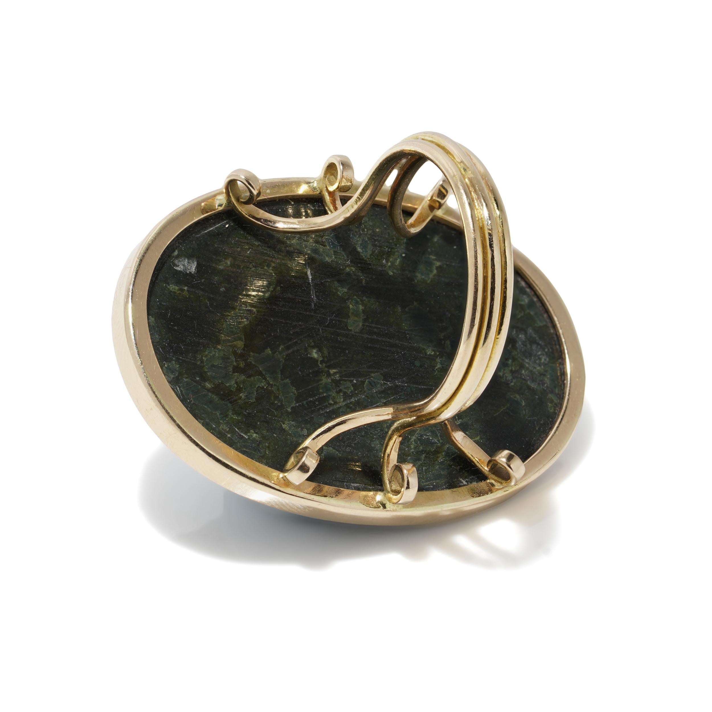 Antique 18K Gold Green Hardstone Alexander The Great Cameo Ring For Sale 2
