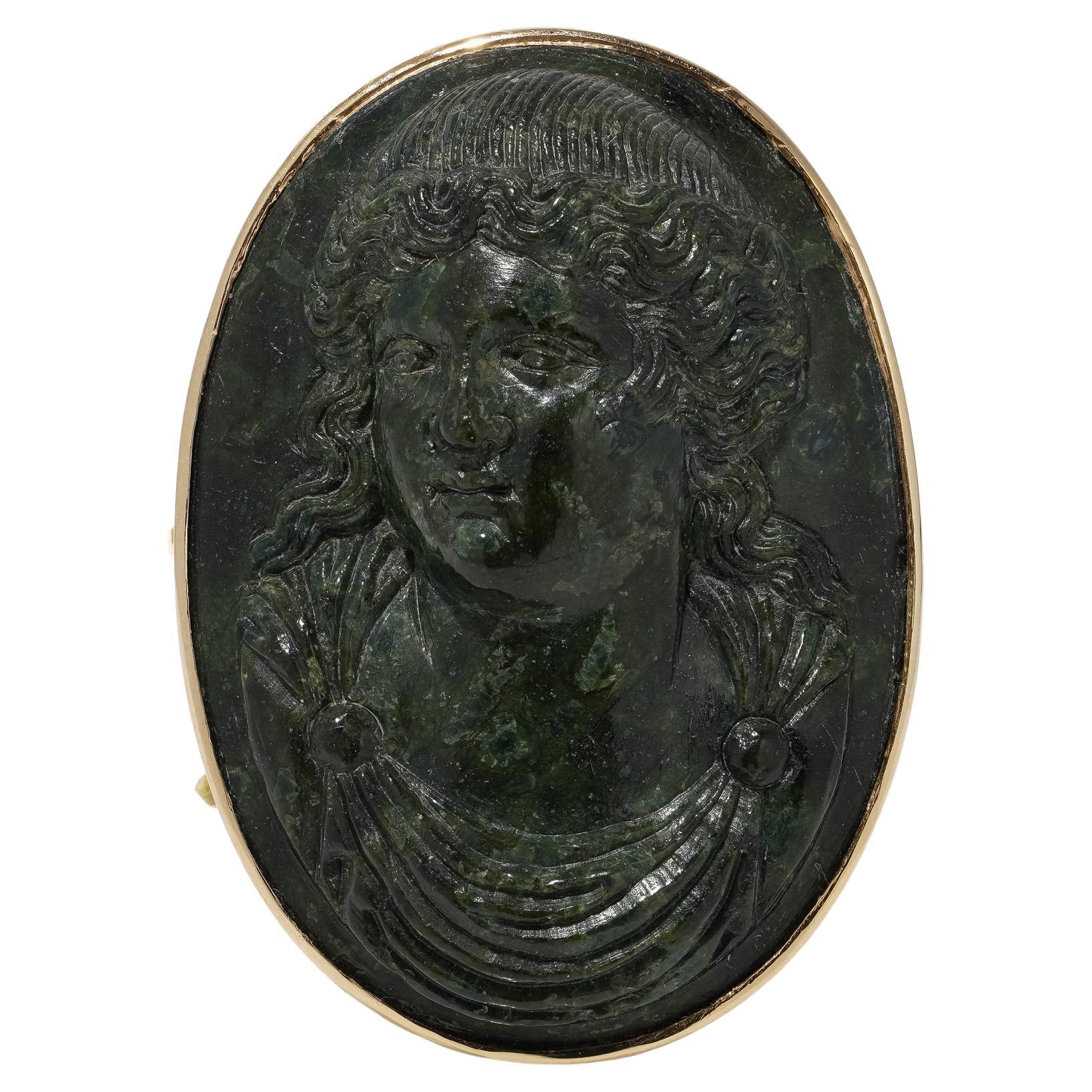Antique 18K Gold Green Hardstone Alexander The Great Cameo Ring For Sale