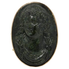 Antique 18K Gold Green Hardstone Alexander The Great Cameo Ring