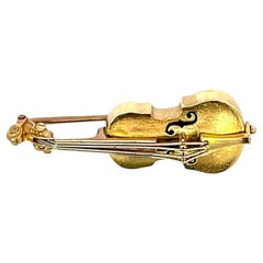 Antique 18K Gold Guitar Brooch – 6.8g
