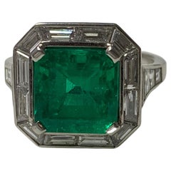 Antique 4 CT Certified Natural Emerald and Diamond Engagement Ring in 18K Gold