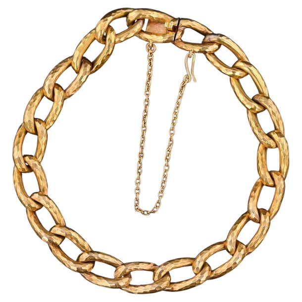 Antique 18K Gold Hand Hammered Curb Link Bracelet, Circa 1900 For Sale ...