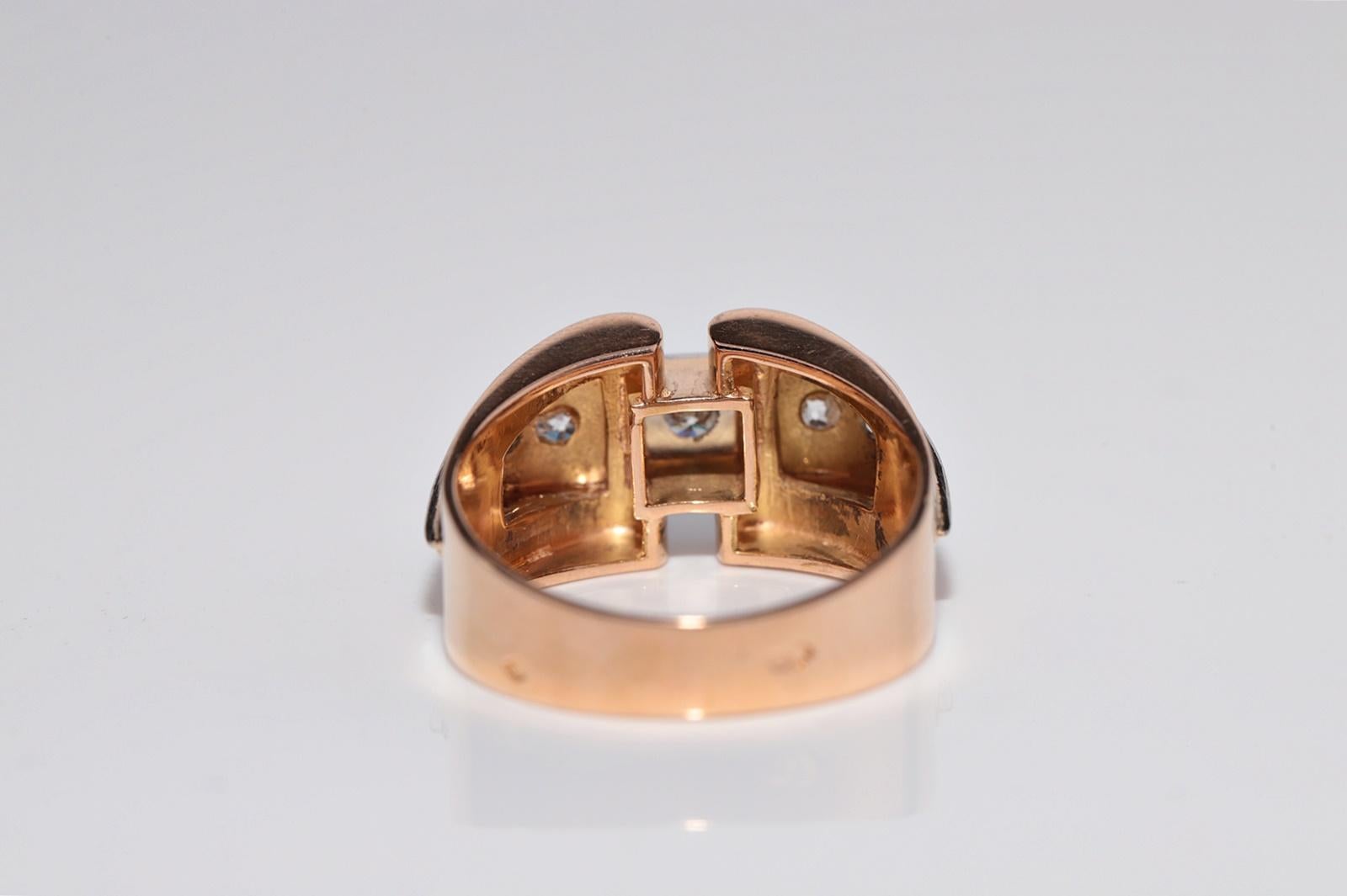 Antique 18k Gold Handcrafted Natural Diamond Decorated Strong Tank Ring For Sale 5