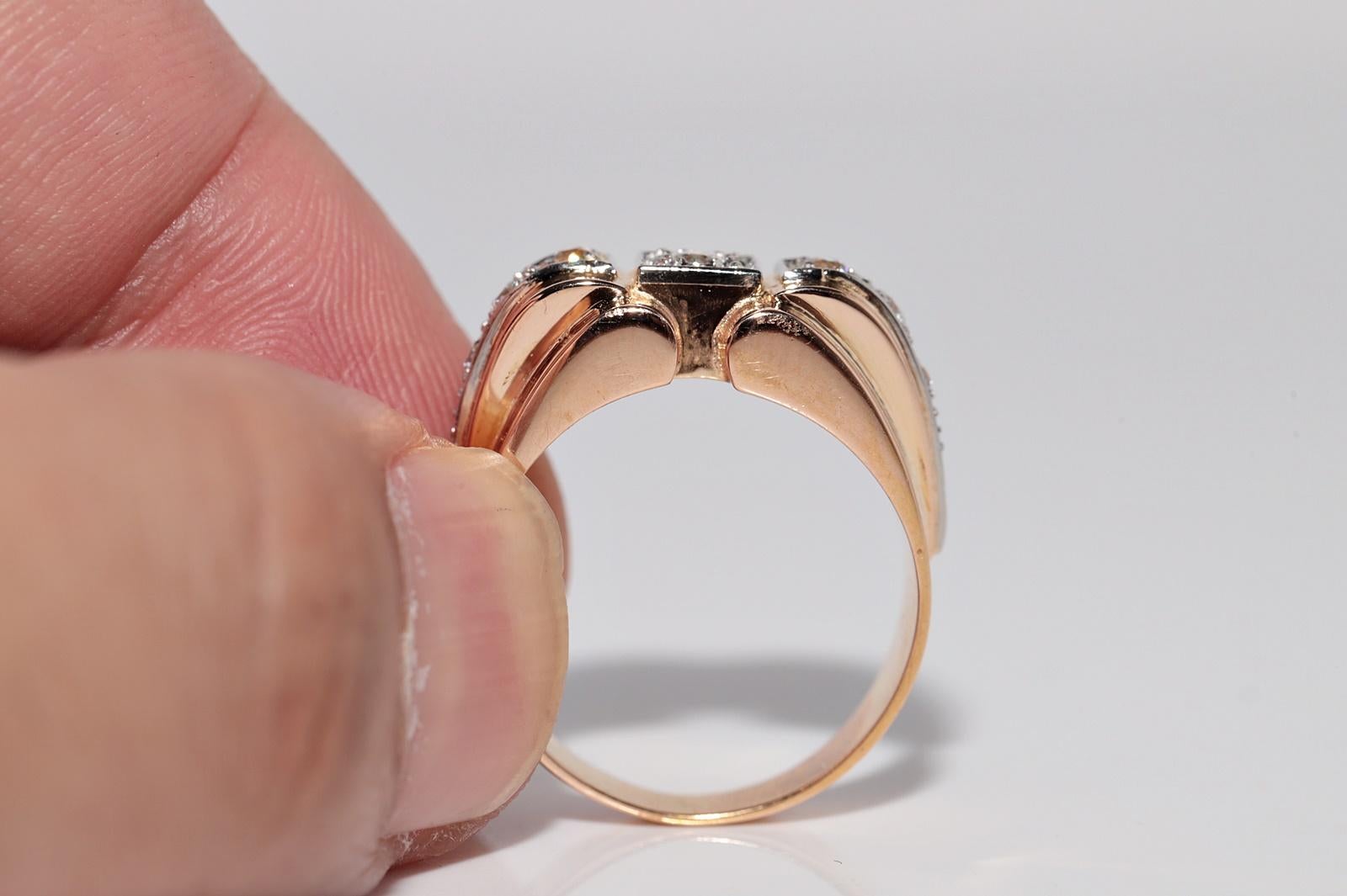 Antique 18k Gold Handcrafted Natural Diamond Decorated Strong Tank Ring For Sale 9