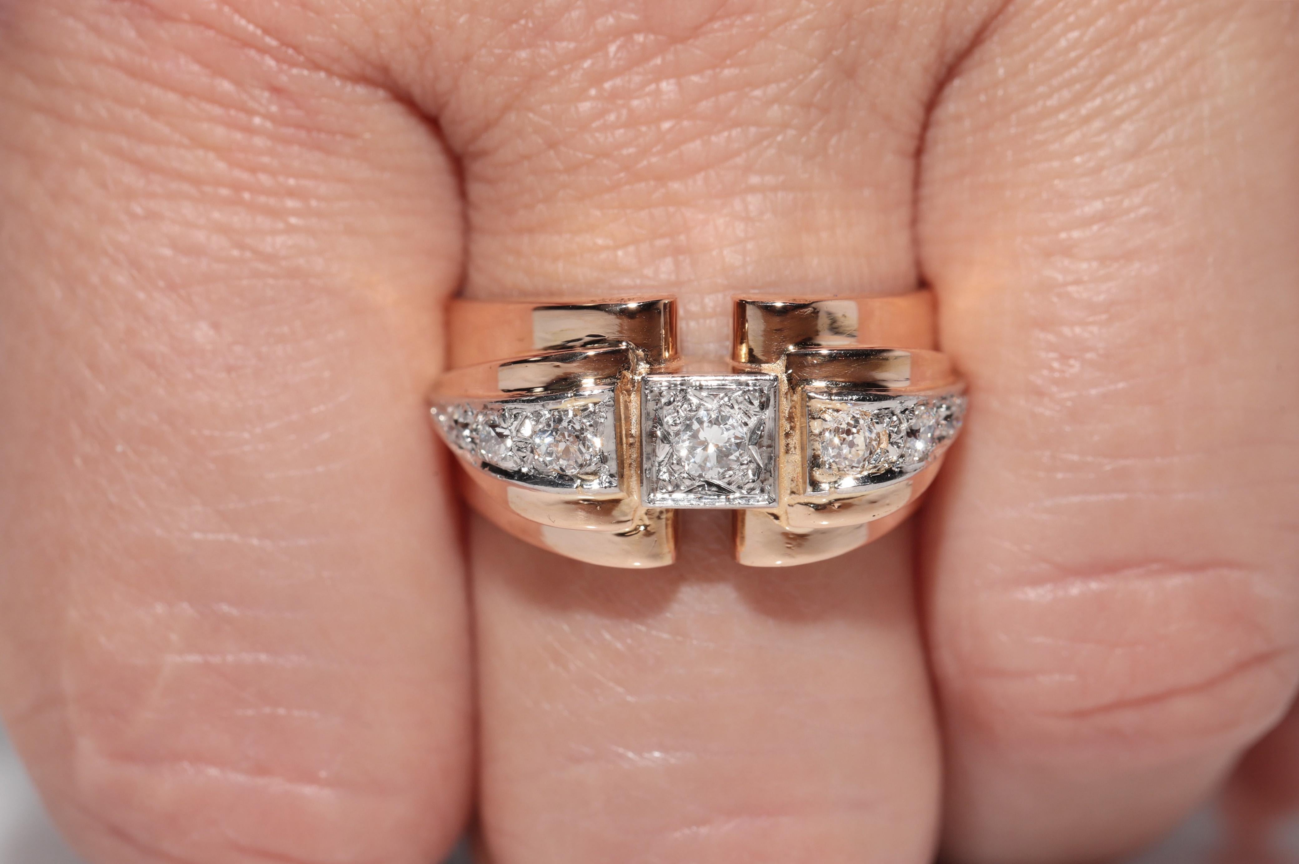 Victorian Antique 18k Gold Handcrafted Natural Diamond Decorated Strong Tank Ring For Sale