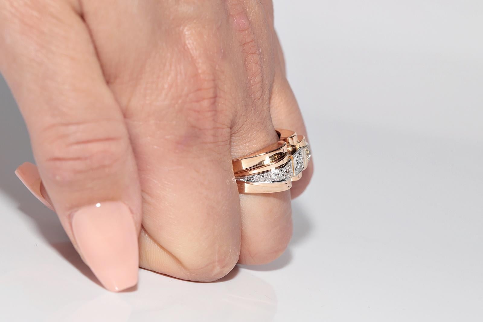 Old Mine Cut Antique 18k Gold Handcrafted Natural Diamond Decorated Strong Tank Ring For Sale