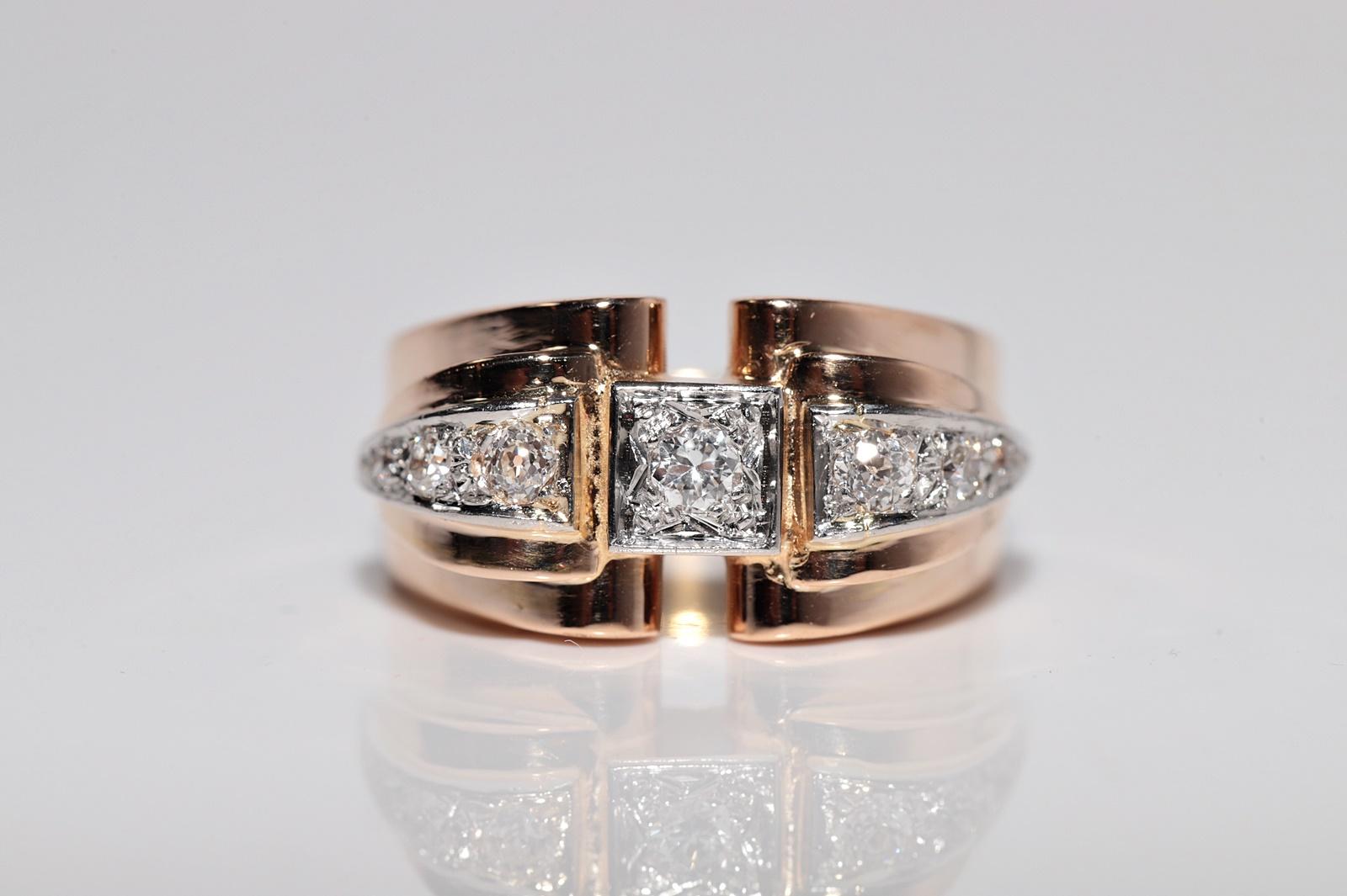 Women's Antique 18k Gold Handcrafted Natural Diamond Decorated Strong Tank Ring For Sale