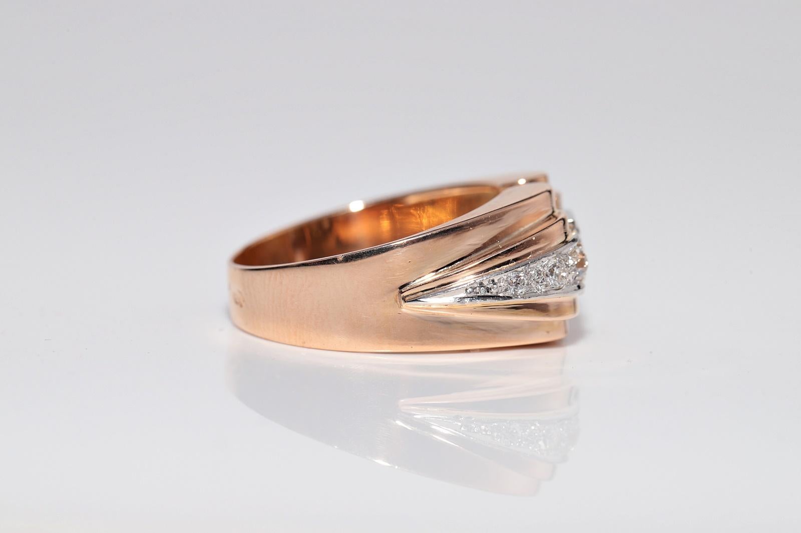 Antique 18k Gold Handcrafted Natural Diamond Decorated Strong Tank Ring For Sale 2