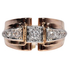 Antique 18k Gold Handcrafted Natural Diamond Decorated Strong Tank Ring