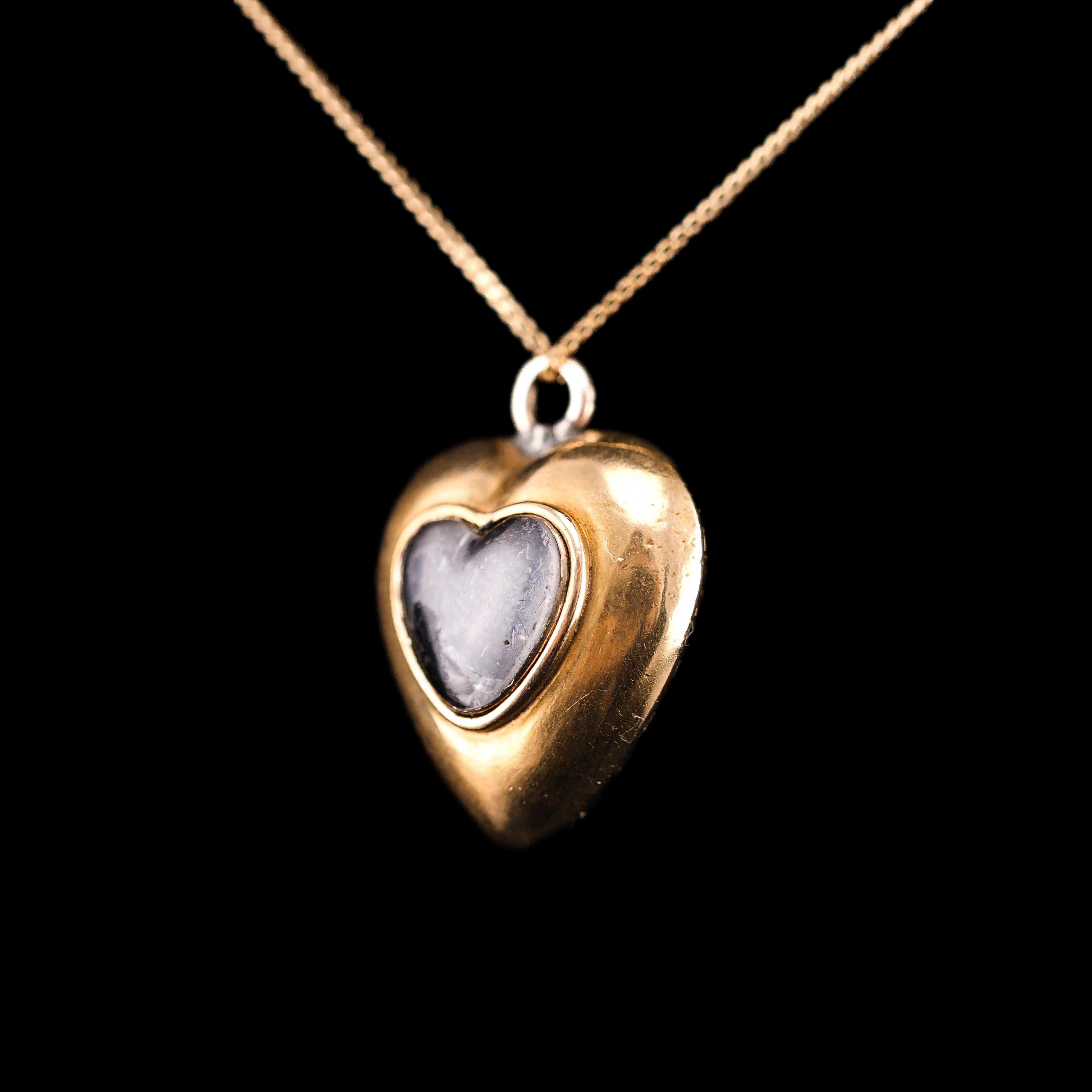 Antique 18K Gold Heart Charm Pendant Necklace with Pearl - Victorian c.1890 2