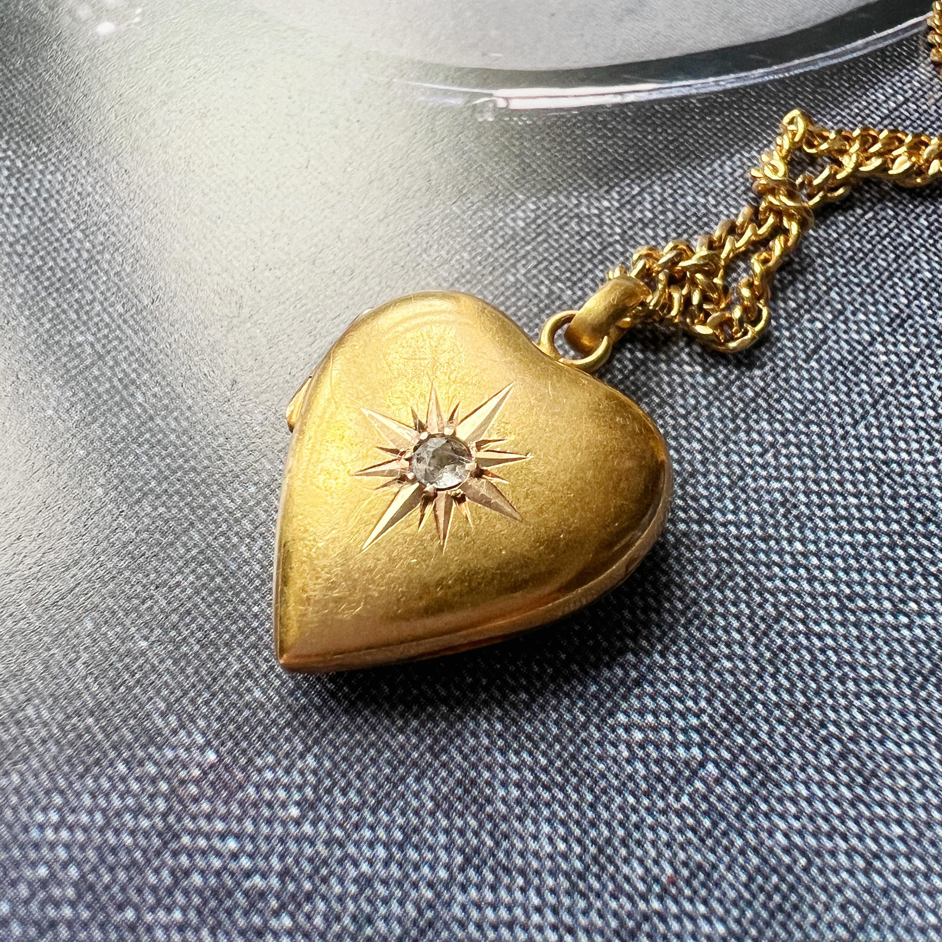 Antiker 18K Gold Herz geformt Diamant Stern Medaillon Anhänger für Damen oder Herren
